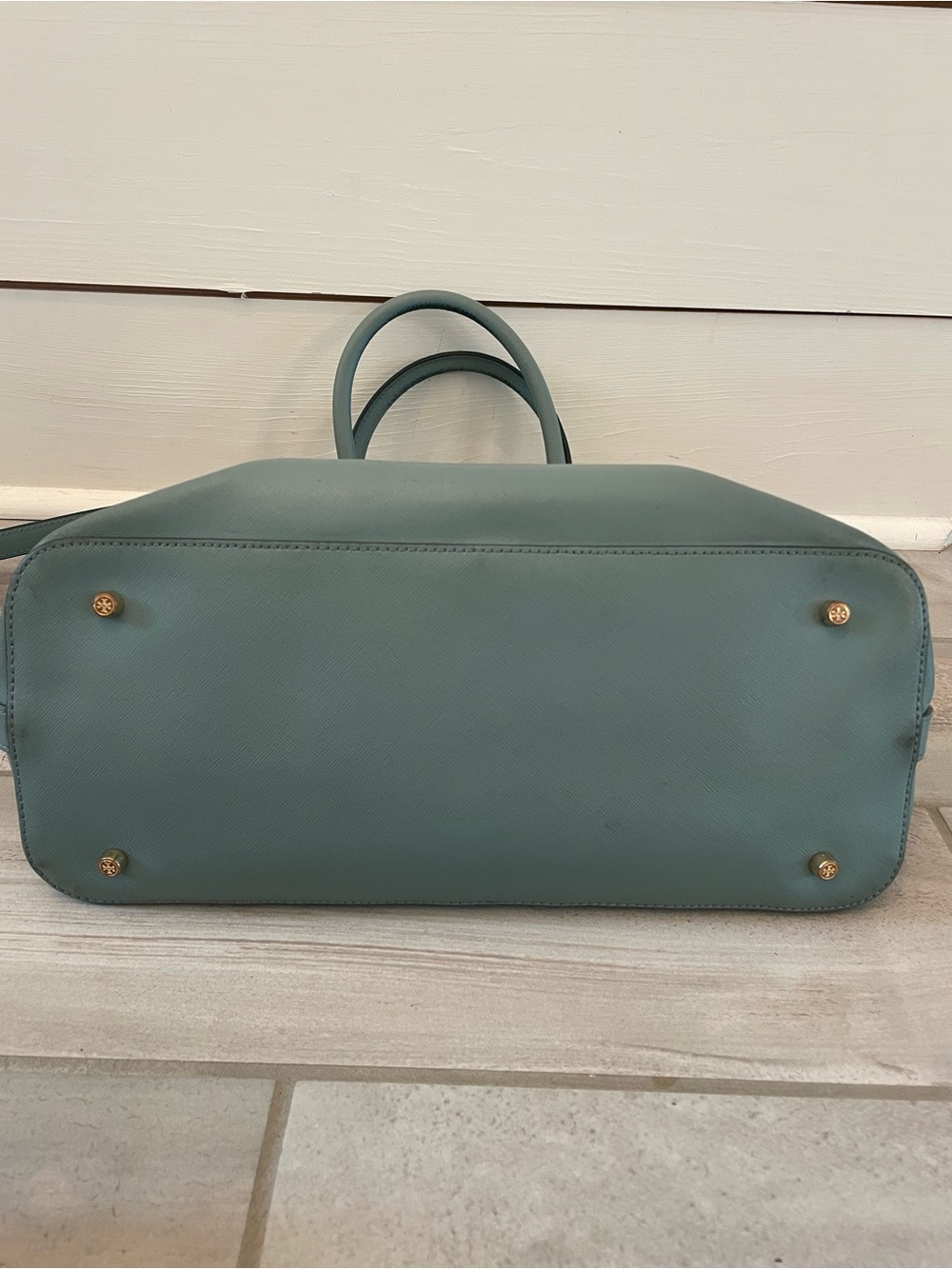 Tory Burch Robinson Dome Satchel Crossbody Blue With Dust Bag - Picture 7 of 7